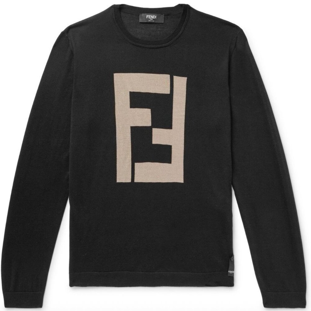 Fendi Logo-Intarsia Cashmere and Silk-Blend Sweater - Size 48